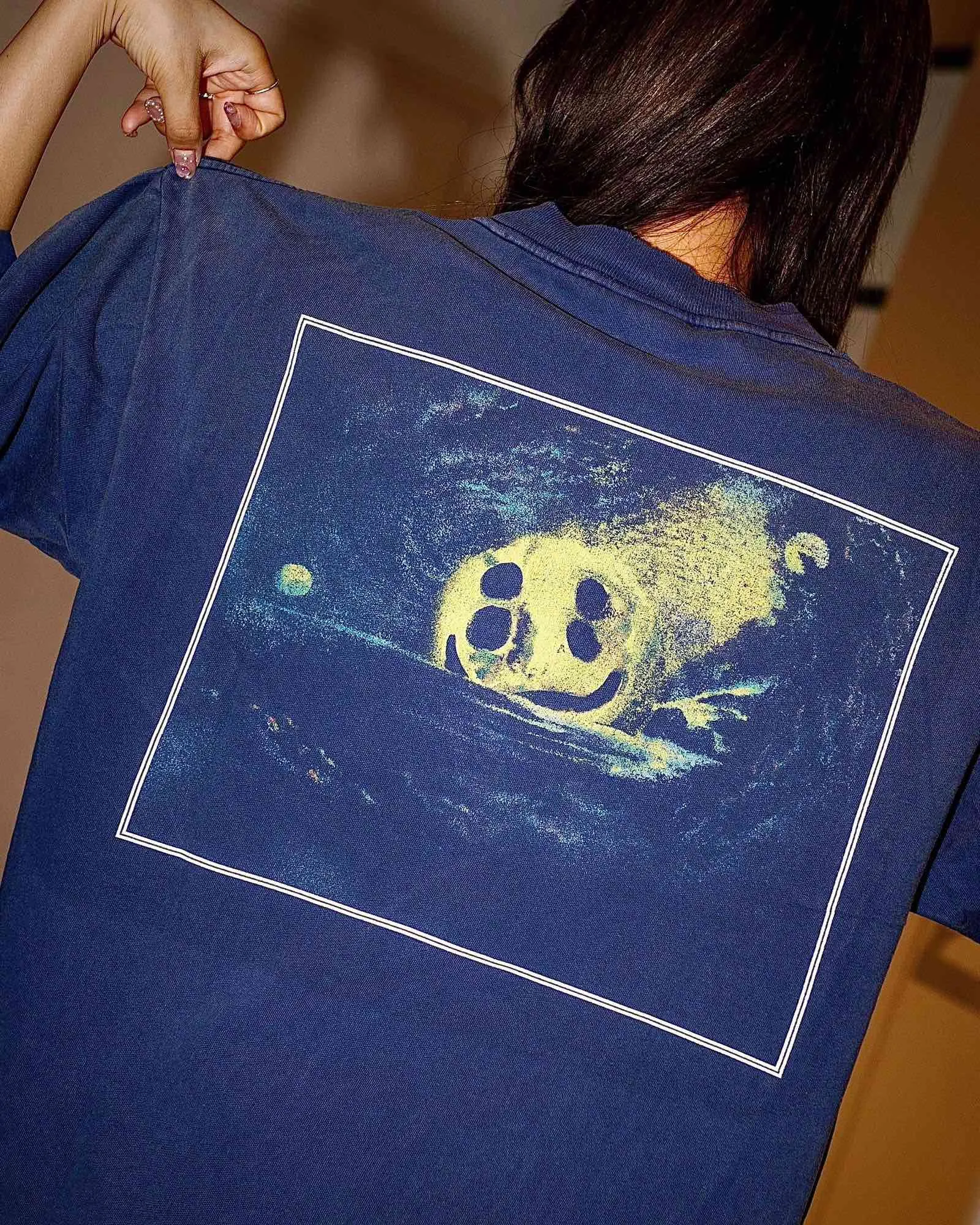 CACTUS PLANT FLEA MARKET x SAINT Mxxxxxx STAR SS TEE/NAVY New CPFM star smiley holed distressed short sleeves Washed blue S-XL Genuine consistent tube weaving without side seams High weight OE yarn fabric Assute dyeing Multiple horse fades Heavy wash water Worn holes Customized joint main mark/wash mark/little angel anti-counterfeiting label